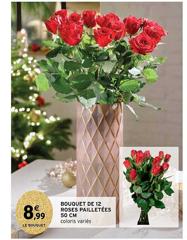 bouquet de 12 roses pailletées 50 cm