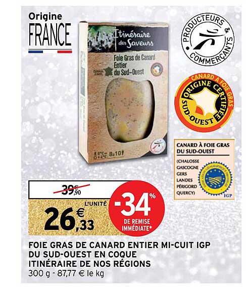 foie gras de canard entier mi-cuit igp du sud-ouest en coque itinéraire de nos régions