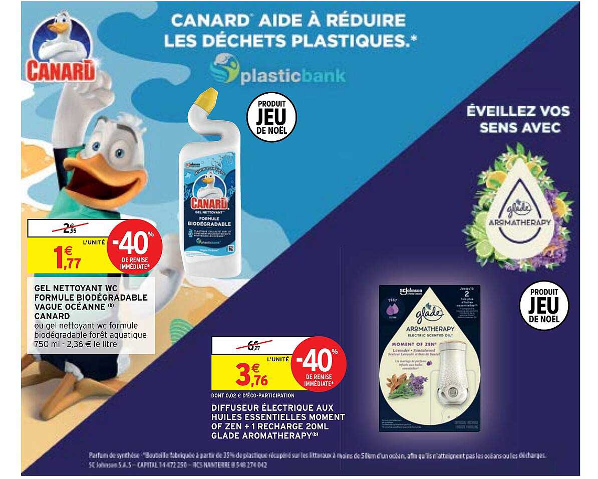 Gel Nettoyant Wc Formule Biodégradable Vague Océane Canard, Diffuseur électrique Aux Huiles Essentielles Moment Of Zen + 1 Recharge 20ml Glade Aromatherapy