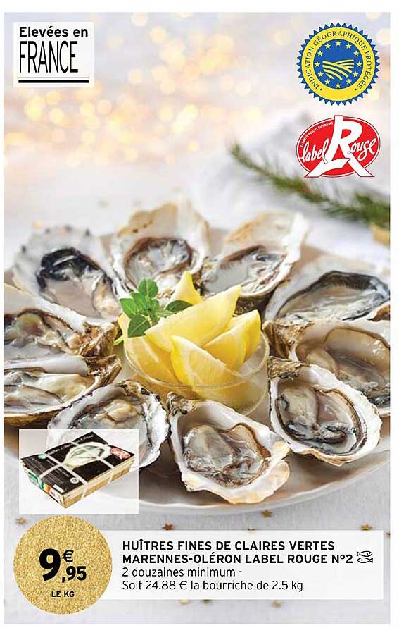 huîtres fines de claires vertes marennes-oléron label rouge n°2