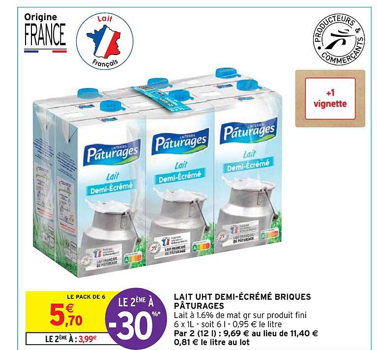 lait uht demi-écrémé briques pâturages