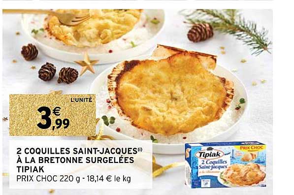 2 coquilles saint-jacques à la bretonne surgelées tipiak