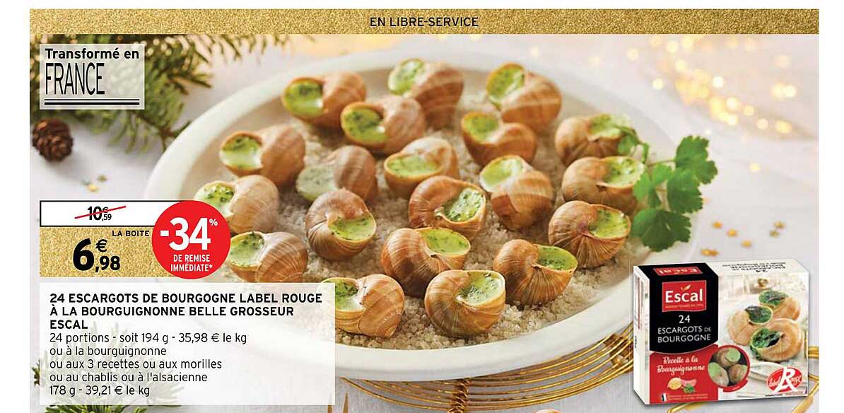 24 escargots de bourgogne label rogue  à la bourguignonne belle grosseur escal