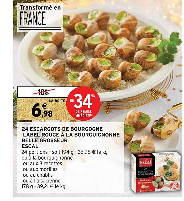 24 escargots de bourgogne label rouge à la bourguignonne belle grosseur escal