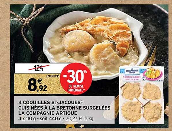 4 coquilles st-jacques cuisinées à la bretonne surgelées la compagnie artique