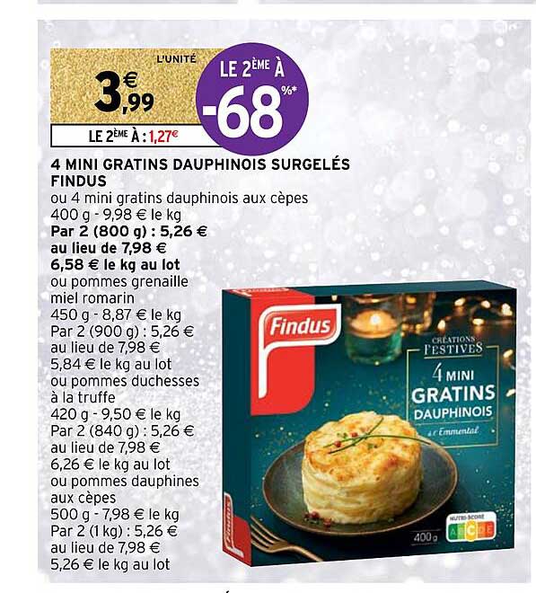 4 mini gratins dauphinois surgelés findus