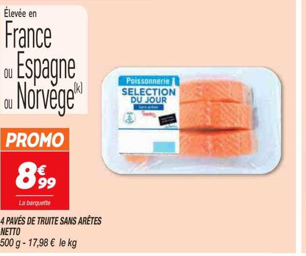 4 pavés de truite sans arêtes netto