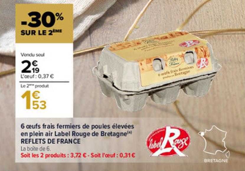 6 oeufs frais fermiers de poules élevées en plein air label rouge de bretagne reflets de france