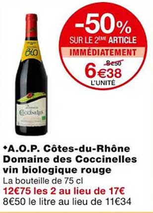 a.o.p. côtes-du-rhône domaine des coccinelles vin biologique rouge