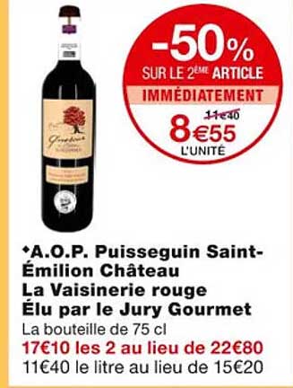 a.o.p. puisseguin saint-émilion château la vaisinerie rouge élu par le jury gourmet
