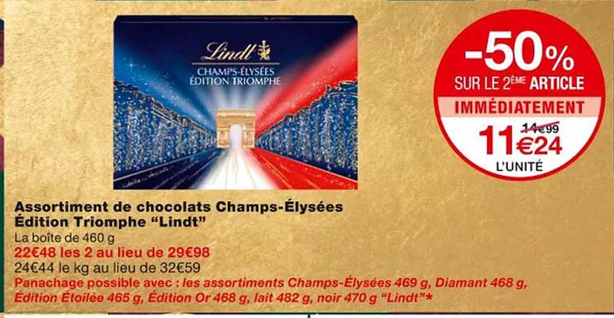 assortiment de chocolats champs-élysées édition triomphe "lindt"