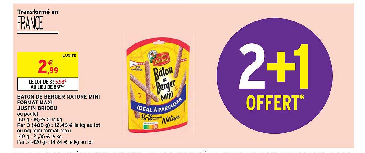 bâton de berger nature mini format maxi justin bridou