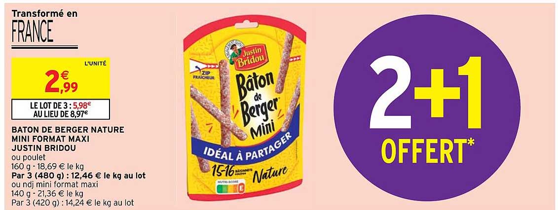 bâton de berger nature mini format maxi justin bridou