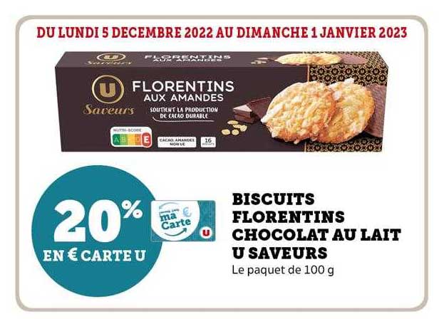 biscuits florentins chocolat au lait u saveurs