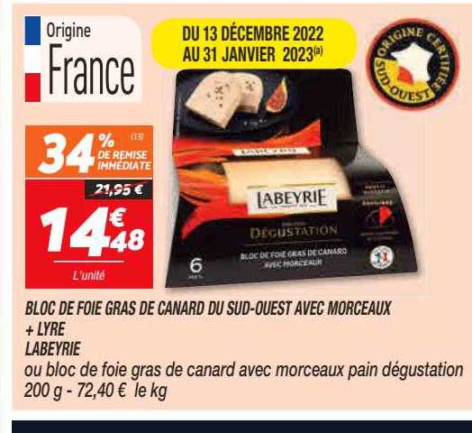 bloc de foie gras de canard du sud-ouest avec morceaux + lyre labeyrie