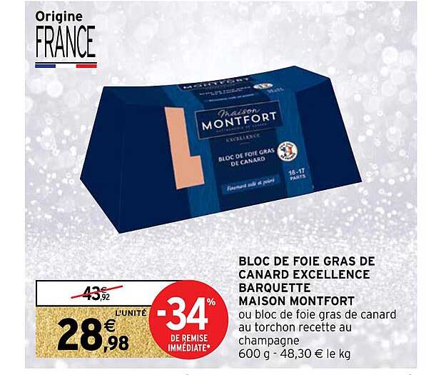 Bloc De Foie Gras De Canard Excellence Barquette Maison Montfort