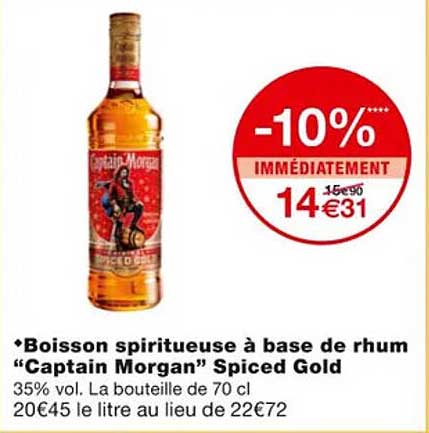 boisson spiritueuse à base de rhum "captain morgan" spiced gold