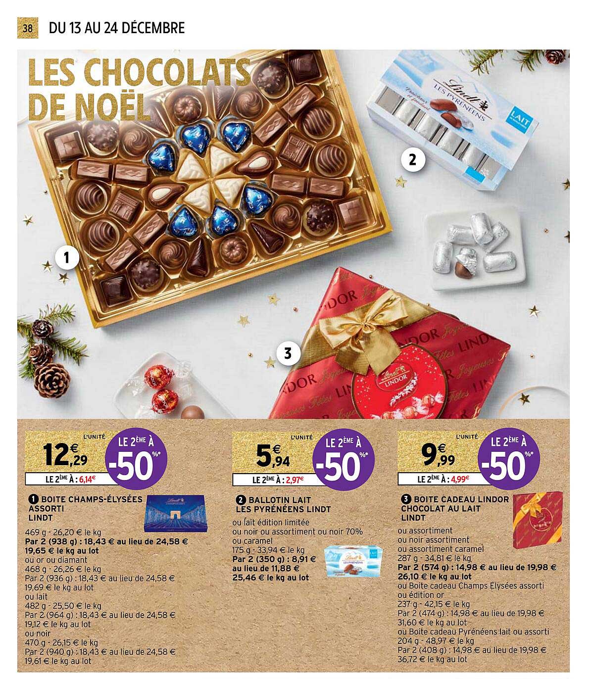 boîte Champs-Elysées assorti lindt, ballotin lait les pyrénéens lindt, boîte cadeau lindor chocolat au lait lindt