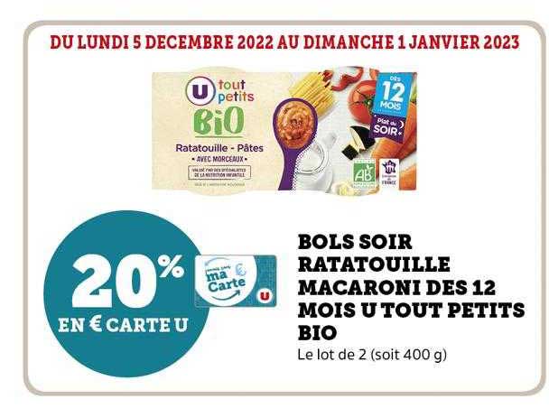 bols soir ratatouille macaroni dès 12 mois u tout petits bio