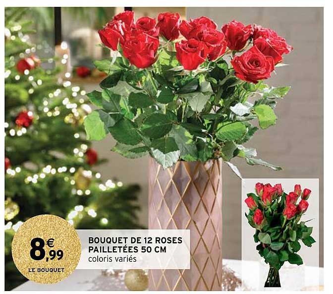 bouquet de 12 roses pailletées 50 cm