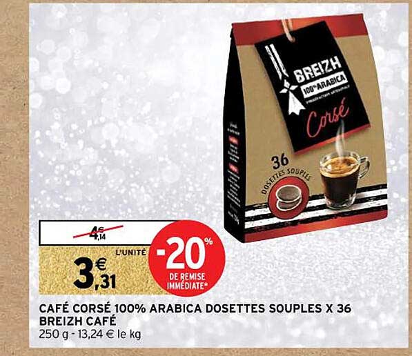 café corsé 100% arabica dosettes souples x36 breizh café