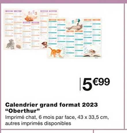 calendrier grand format 2023 "oberthur"
