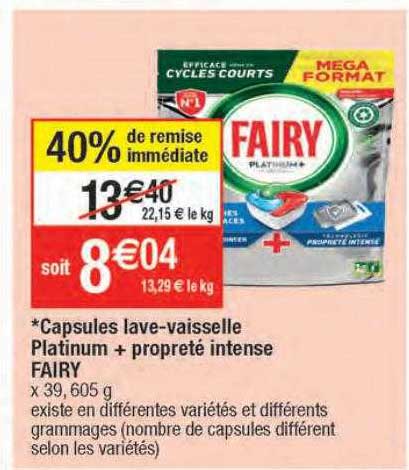 capsules lave-vaisselle platinum & propreté intense fairy