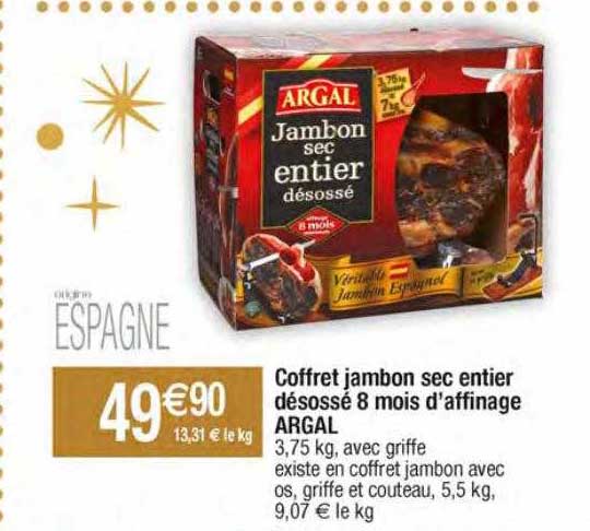 coffret jambon sec entier désossé 8 mois d'affinage argal