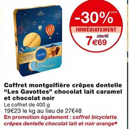 coffret montgolfière crêpes dentelle "les gavottes" chocolat lait caramel et chocolat noir