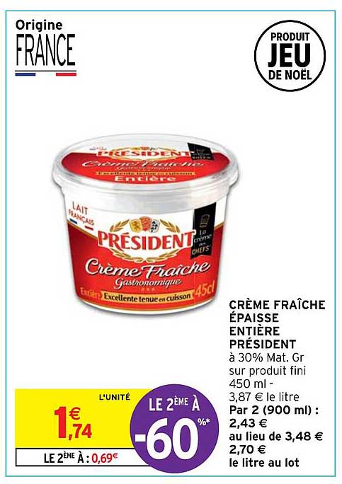 Crème Fraîche épaisse Entière Président