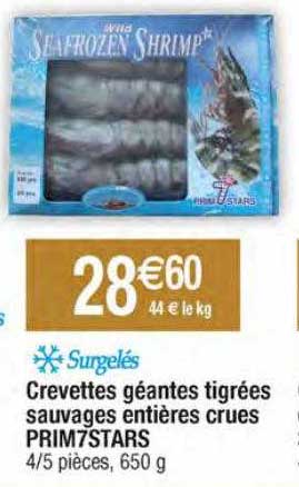crevettes géantes tigrées sauvages entières crues prm7stars