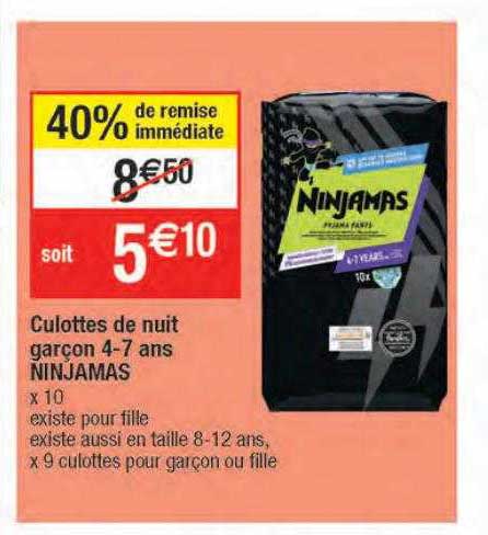 culottes de nuit garçon 4-7 ans ninjamas