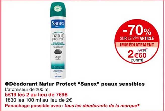 déodorant natur protect "sanex" peaux sensibles