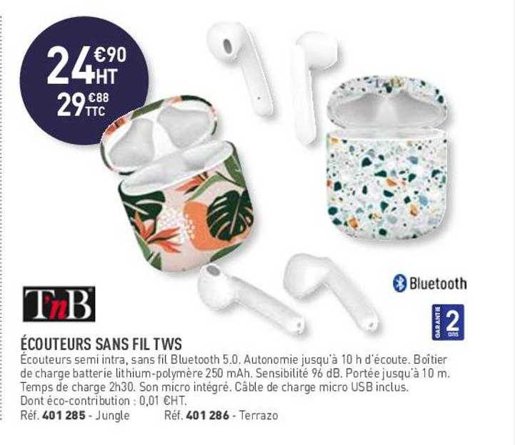 écouteurs sans fil tws t'nb