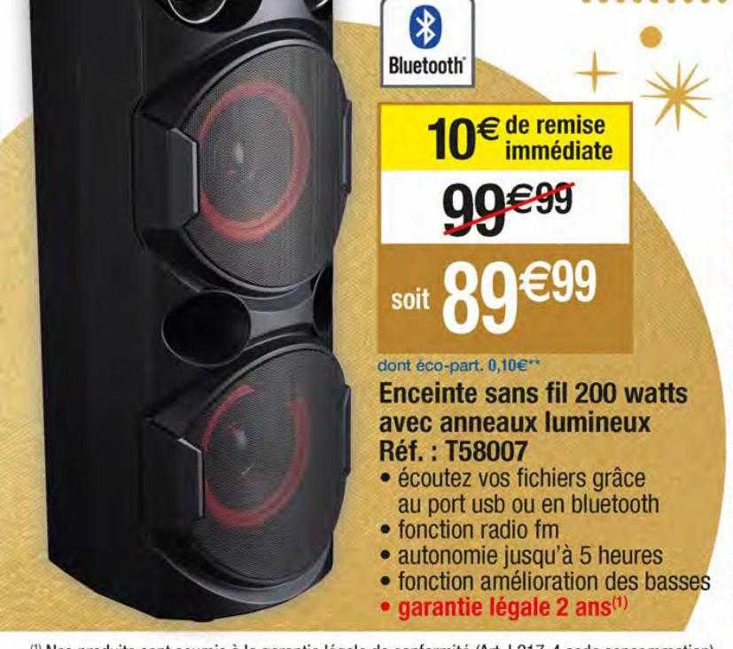 enceinte sans fil 200 watts avec anneaux lumineux