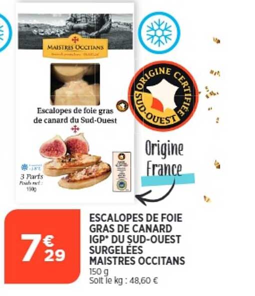 escalopes de foie gras de canard igp du sud-ouest surgelées maistres occitans