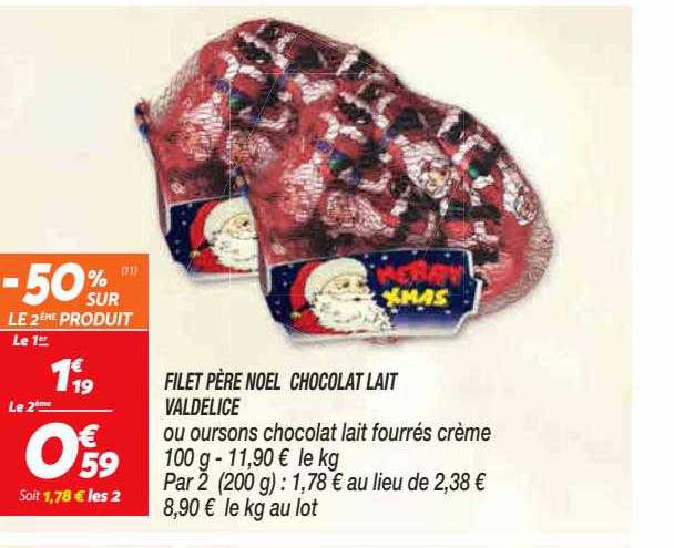 filet père noël chocolat lait valdélice