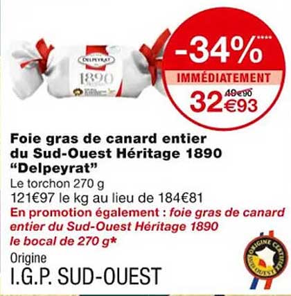 foie gras de canard entier du sud-ouest héritage 1890 "delpeyrat"
