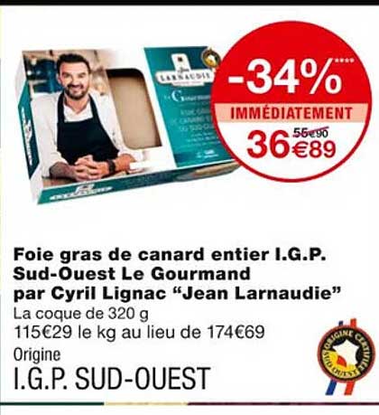 foie gras de canard entier i.g.p. sud-ouest le gourmand par cyril lignac "jean larnaudie"