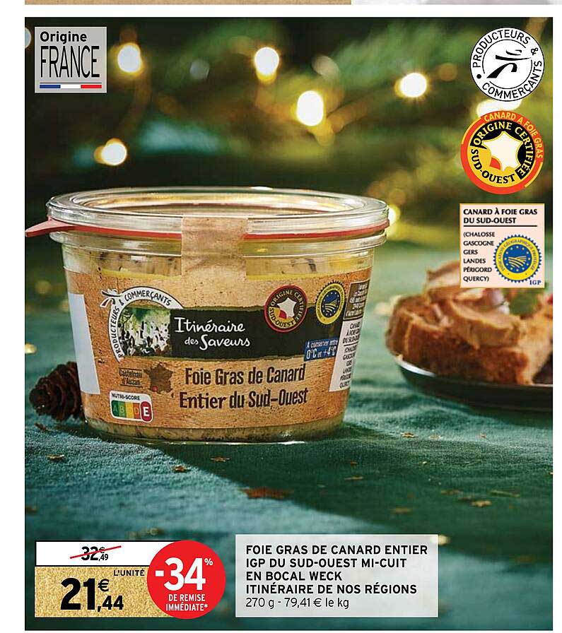 foie gras de canard entier igp du sud-ouest mi-cuit en bocal weck itinéraire de nos régions