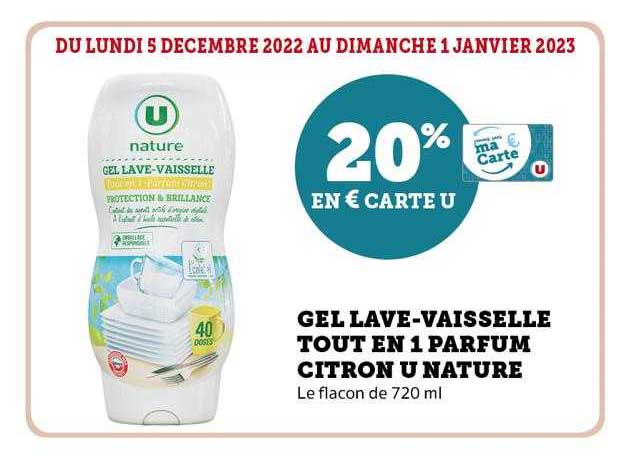 gel lave-vaisselle tout en 1 parfum citron u nature