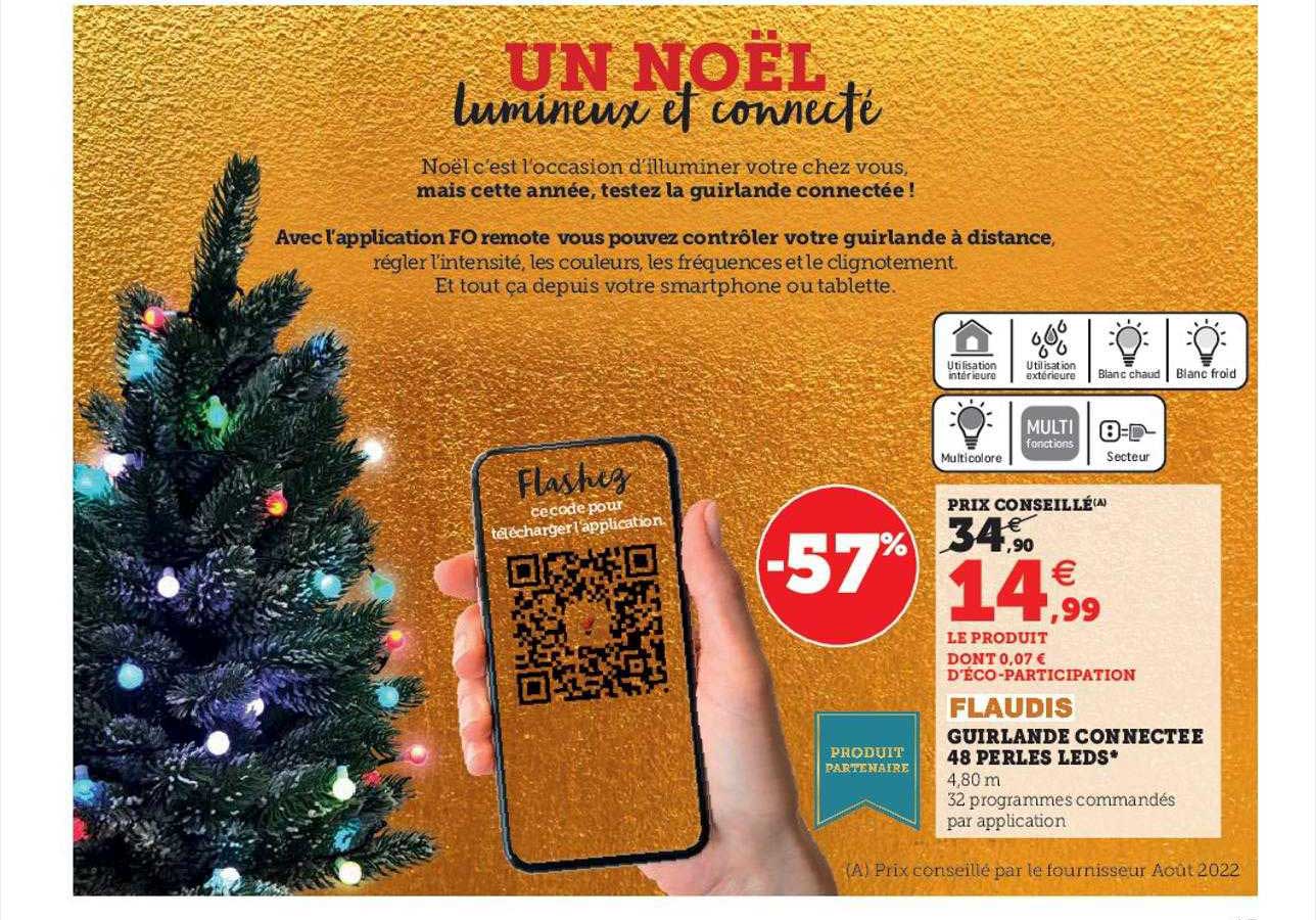 guirlande connectée 48 perles leds flaudis