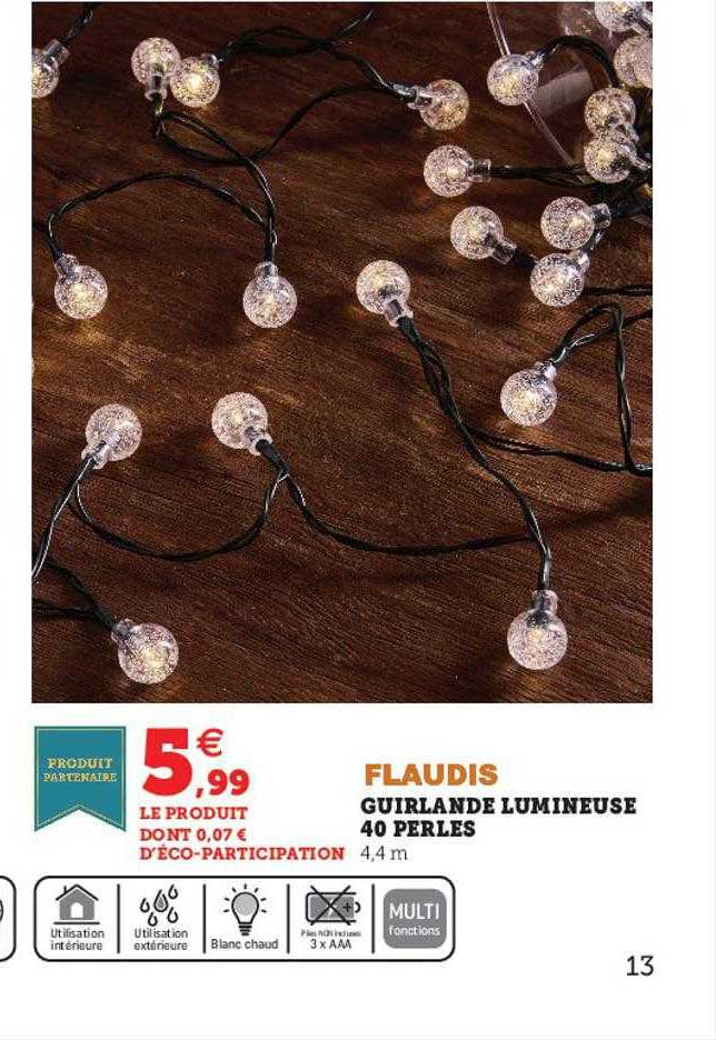 guirlande lumineuse 40 perles flaudis