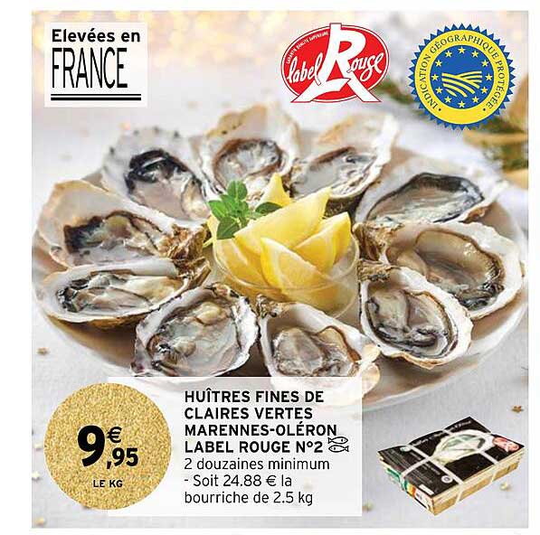 huîtres fines de claires vertes marennes-oléron label rouge n°2