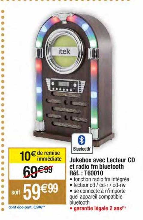 jukebox avec lecteur cd et radio fm bluetooth