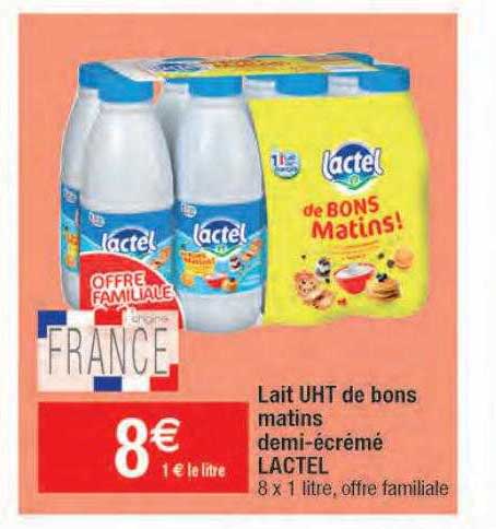 lait uht de bons matins demi-écrémé lactel