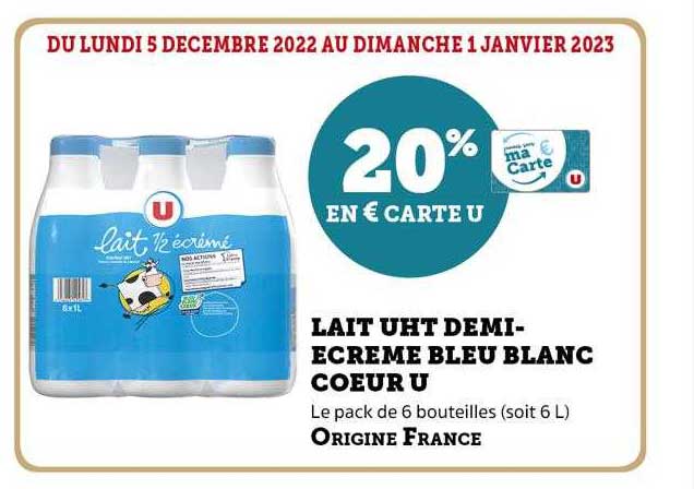lait uht demi-écrémé bleu blanc cœur u