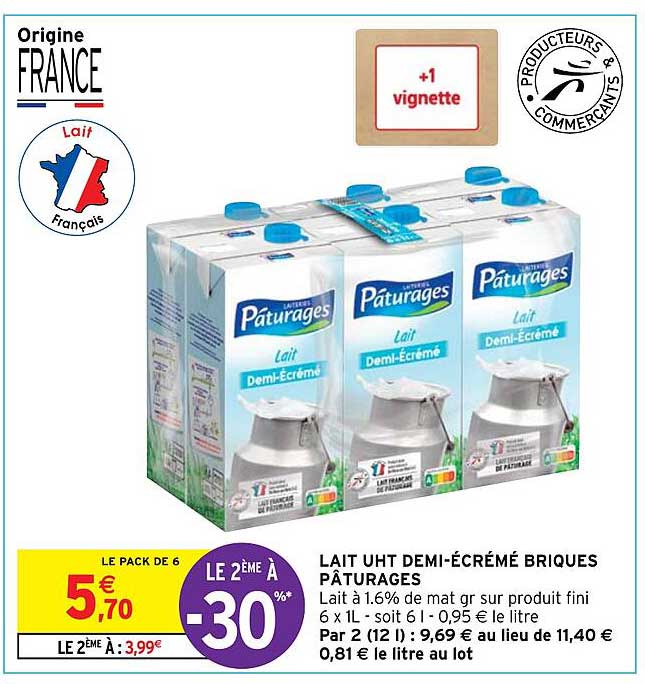 lait uht demi-écrémé briques pâturages
