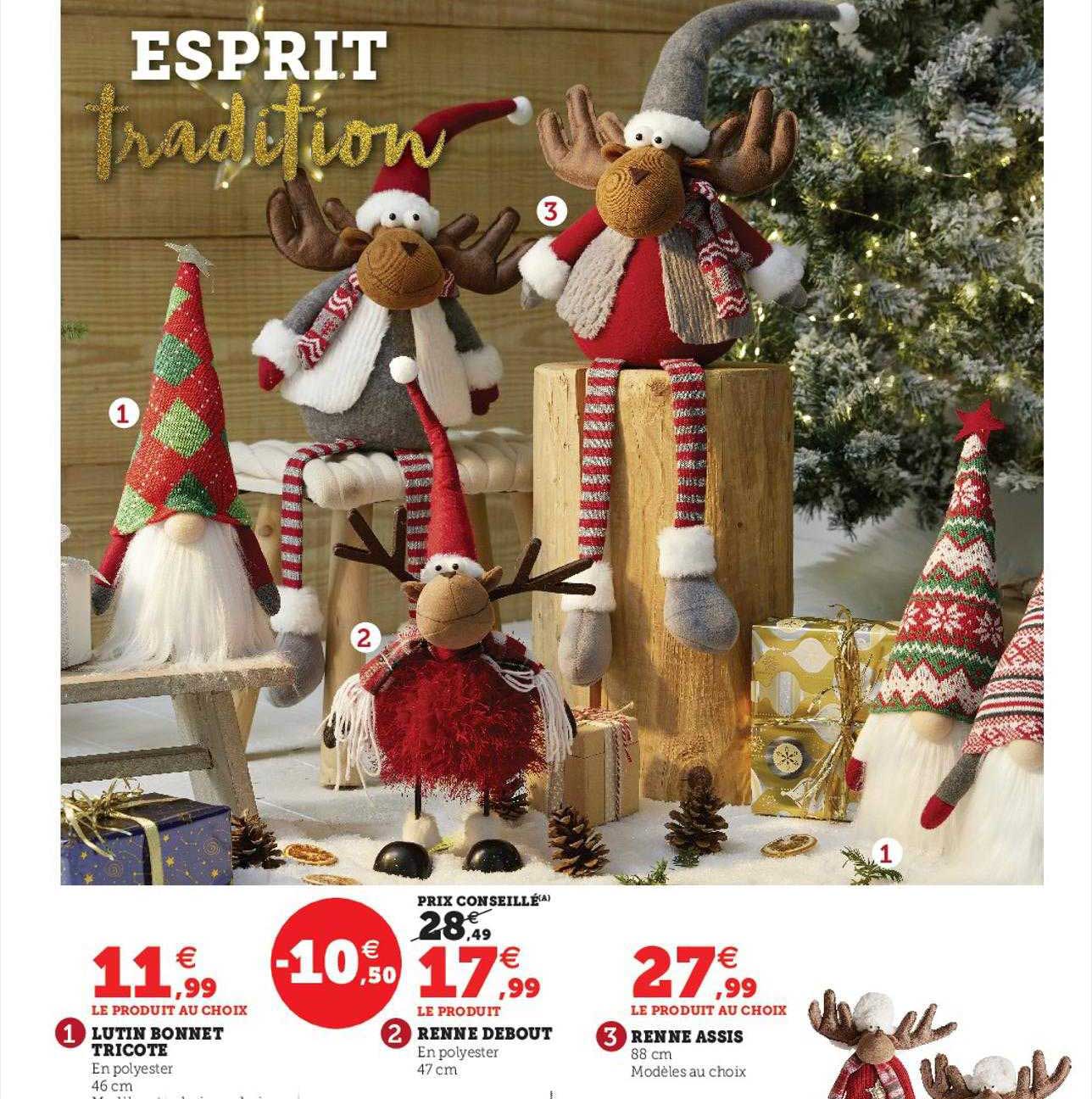 lutin bonnet tricote, renne debout, renne assis