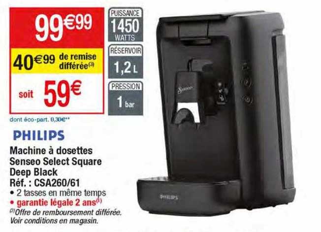 machine à dosettes senseo select square deep black philips